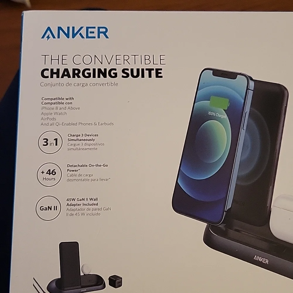 ANKER Power Wave Go multi device wireless charging station MFi 3 in 1 stand New